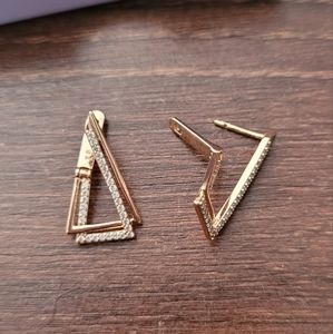 Small Gold & pave triangle shaped earrings